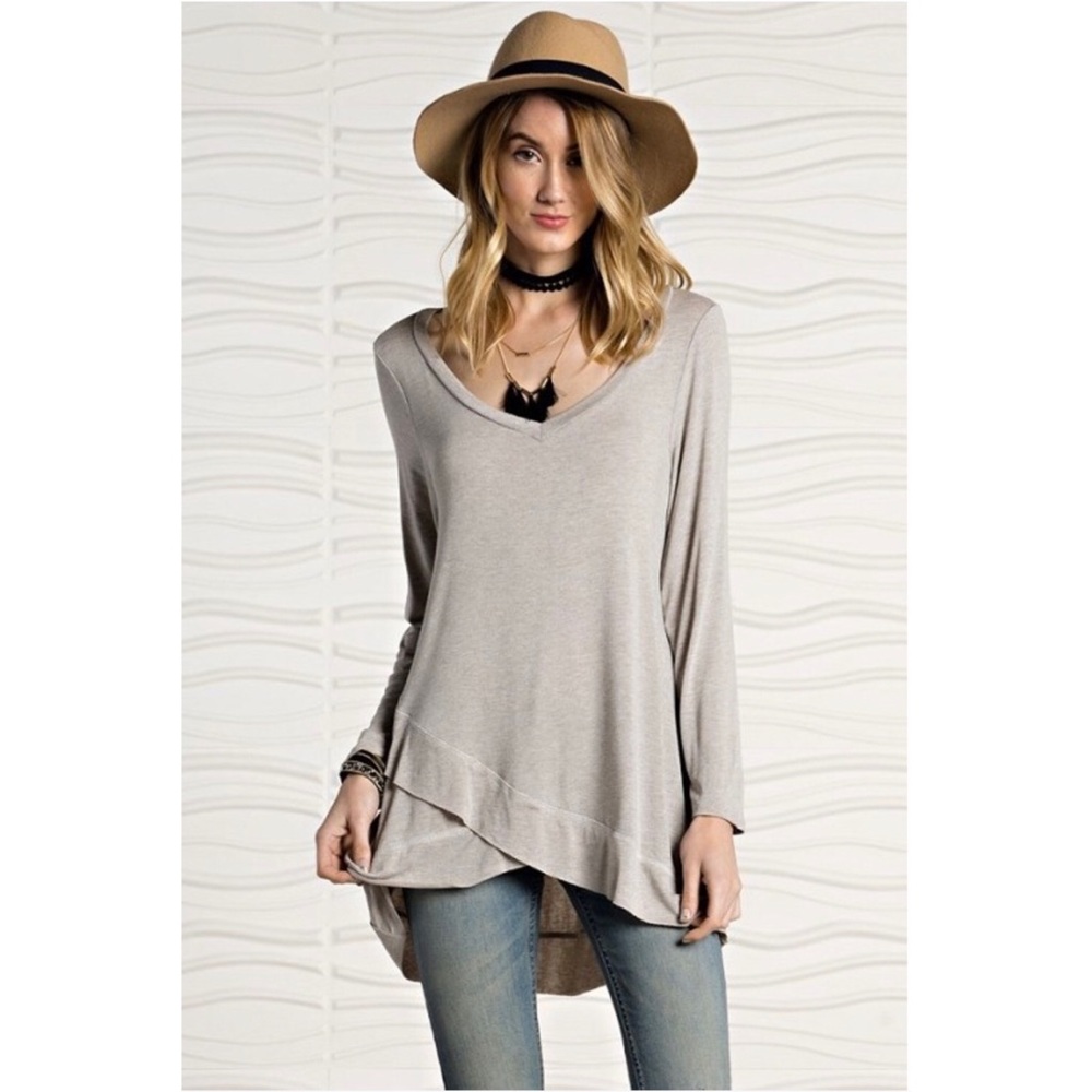 MOD Artfully Disheveled Long Sleeve Grey Top